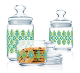Luminarc 3pcs Decorative Ahava Green Jar Set - (large, Medium & Small size jars)
