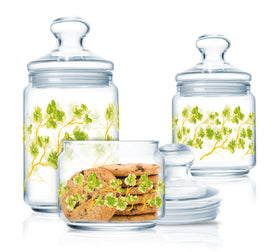 Luminarc 3pcs Decorative Greenery Gala Jar Set - (large, Medium & Small size jars)