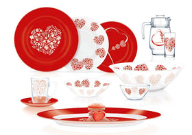 Luminarc Jolie Coeur Red 52P Dinner Set