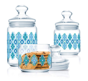 Luminarc 3pcs Decorative Ahava Blue Jar Set - (large, Medium & Small size jars)