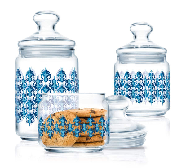 Luminarc 3pcs Decorative Laarni Blue Jar Set - (large, Medium & Small size jars)