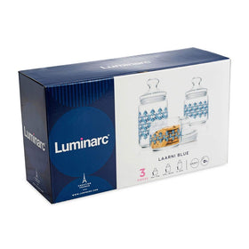 Luminarc 3pcs Decorative Laarni Blue Jar Set - (large, Medium & Small size jars)