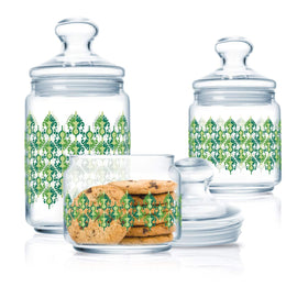 Luminarc 3pcs Decorative Laarni Green Jar Set - (large, Medium & Small size jars)