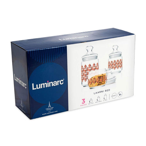 Luminarc 3pcs Decorative Laarni Red Jar Set - (large, Medium & Small size jars)