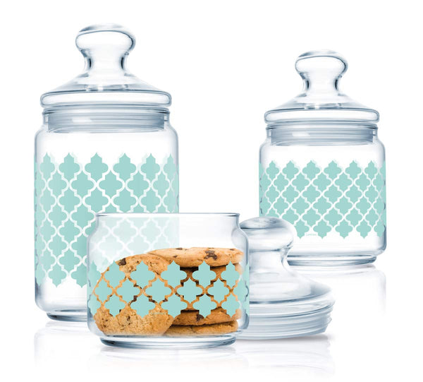 Luminarc 3pcs Decorative Voski Turquoise Jar Set - (large, Medium & Small size jars)